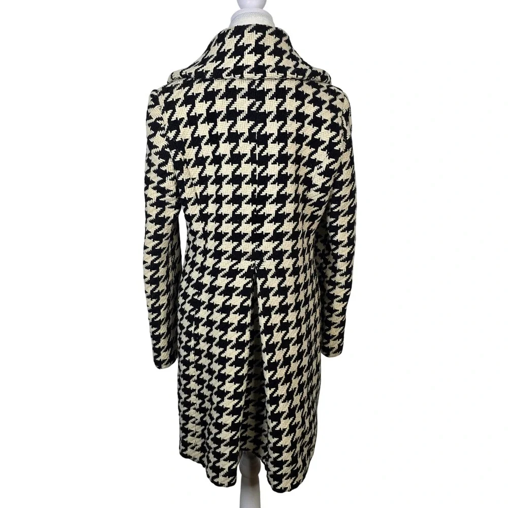 Calvin Klein Houndstooth Wool Coat Womens Size 6 Black Cream Classic - Picture 3 of 6